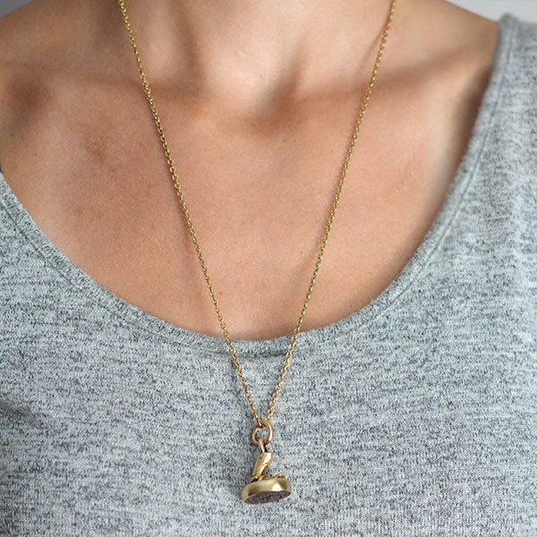 Victorian 9kt Agate Embowed Arm + Shield Figural Intaglio Fob Pendant - Image 6