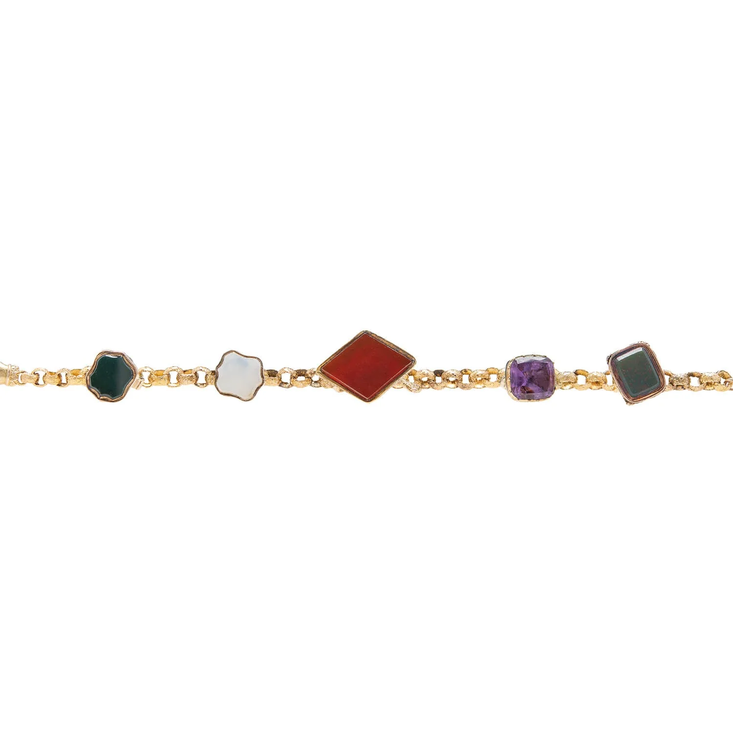 Victorian Gold Multi Stone 5-Fob Bracelet with Hand Clasp - Image 3