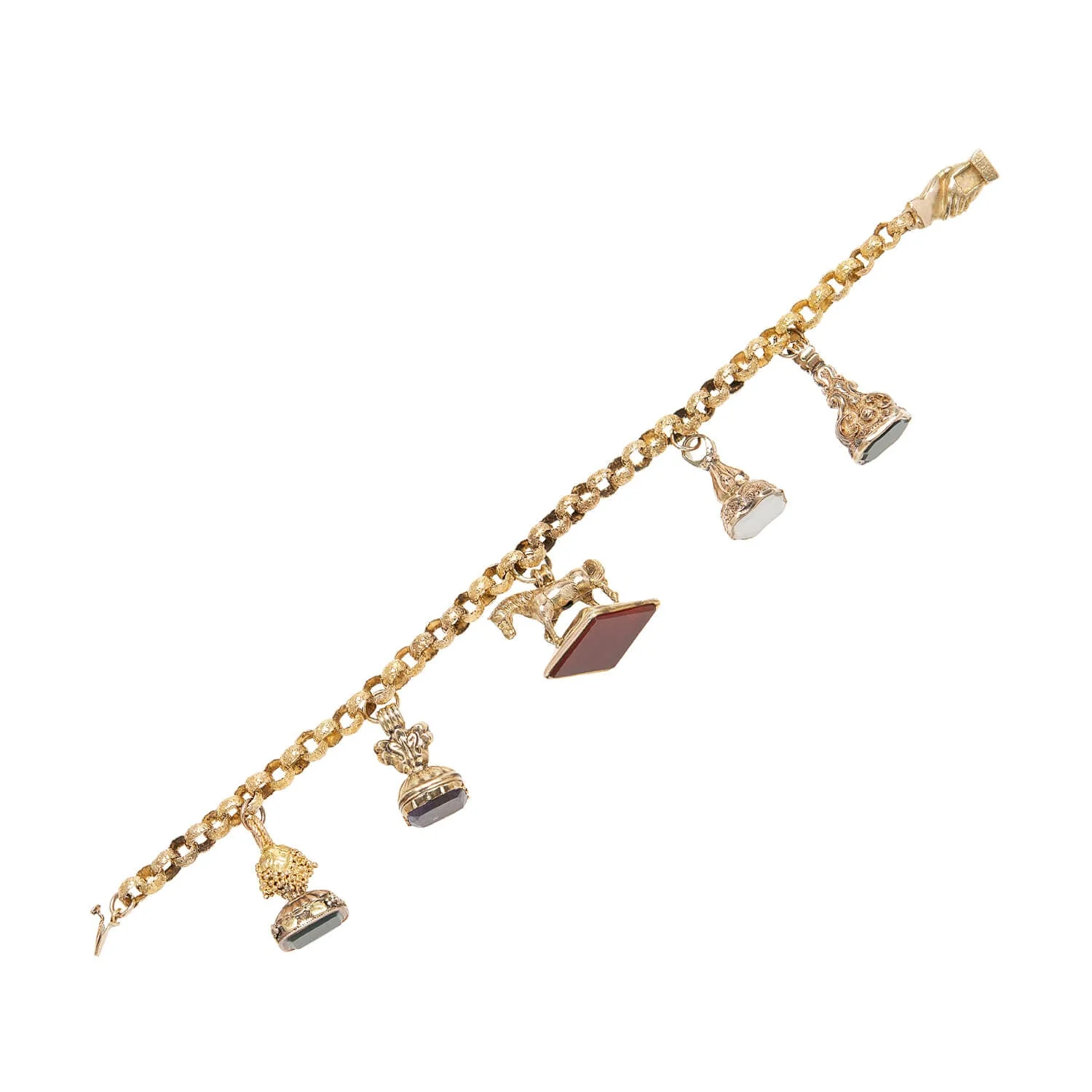 Victorian Gold Multi Stone 5-Fob Bracelet with Hand Clasp - Image 4