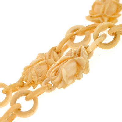 Victorian Hand Carved Bone Flower Locket & Chain - Image 4