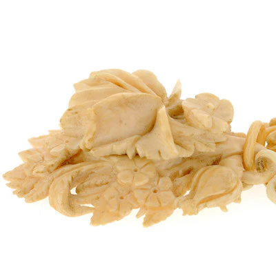 Victorian Hand Carved Bone Flower Locket & Chain - Image 5