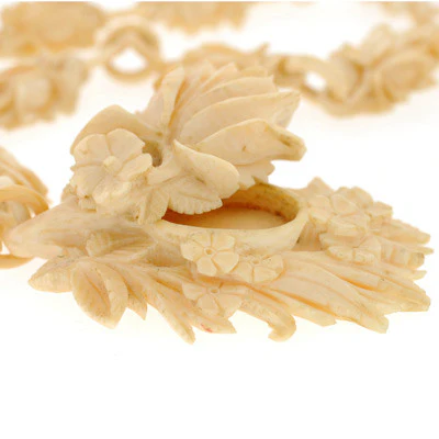 Victorian Hand Carved Bone Flower Locket & Chain - Image 6