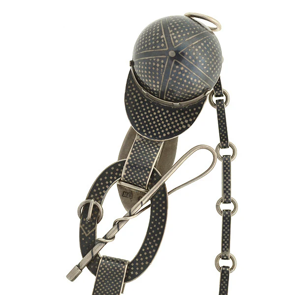 Victorian Huge Sterling & Niello Chatelaine Watch Fob Pendant - Image 3