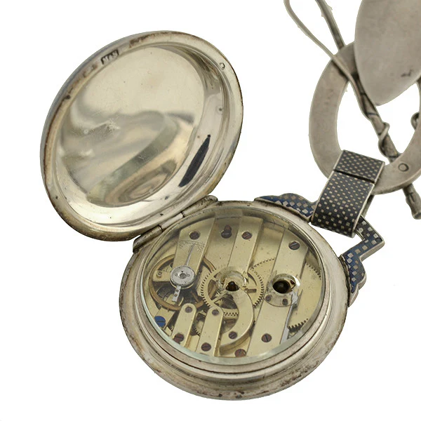 Victorian Huge Sterling & Niello Chatelaine Watch Fob Pendant - Image 4