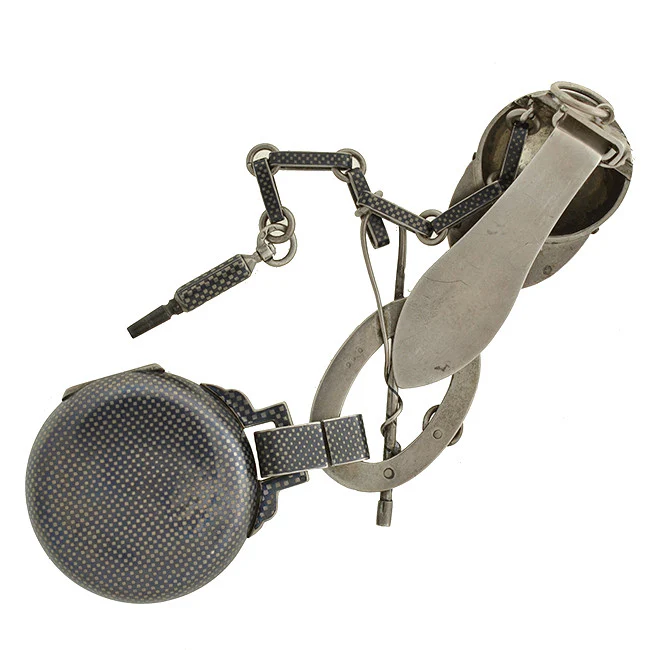 Victorian Huge Sterling & Niello Chatelaine Watch Fob Pendant - Image 7