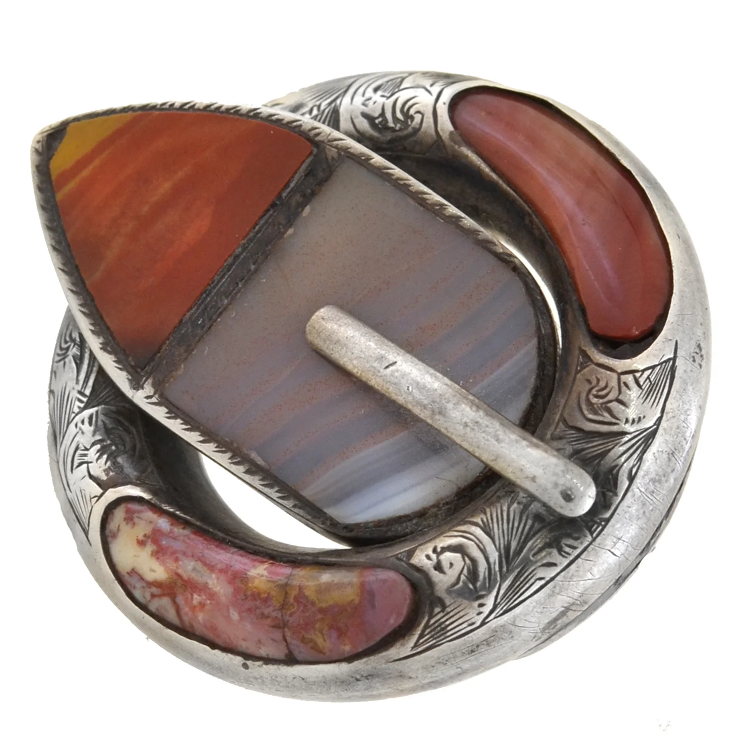 Victorian Large Sterling + Scottish Agate Buckle Pin - Image 3