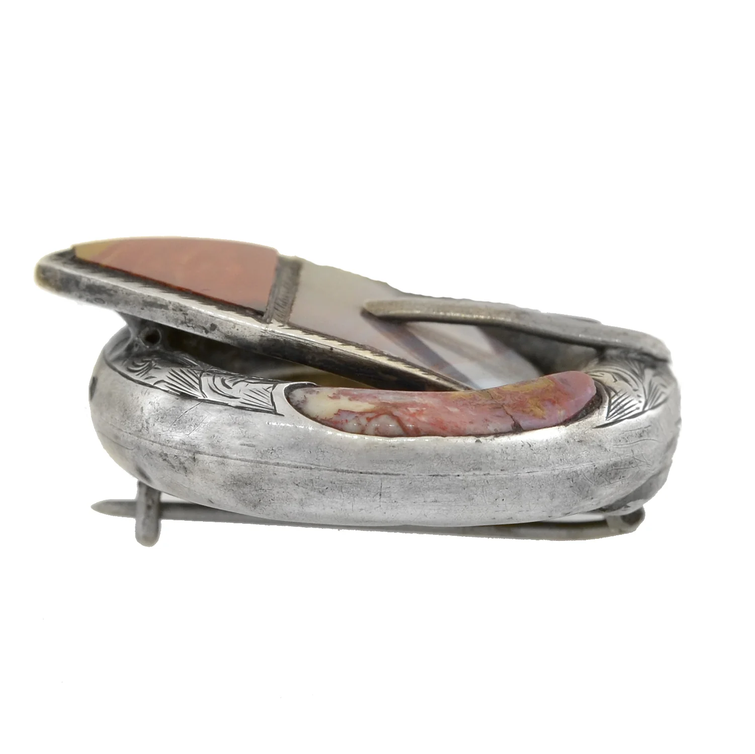 Victorian Large Sterling + Scottish Agate Buckle Pin - Image 4