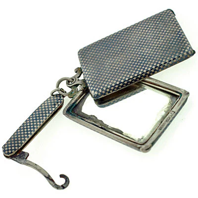 Victorian Silver & Niello Slide Mirror Locket w/ Button Hook - Image 5