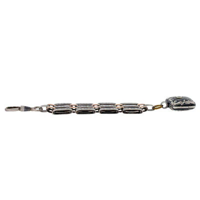 Victorian Sterling & 9kt Gold Niello Link Fob/Locket - Image 4