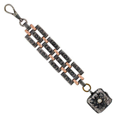 Victorian Sterling & 9kt Gold Niello Link Fob/Locket - Image 7