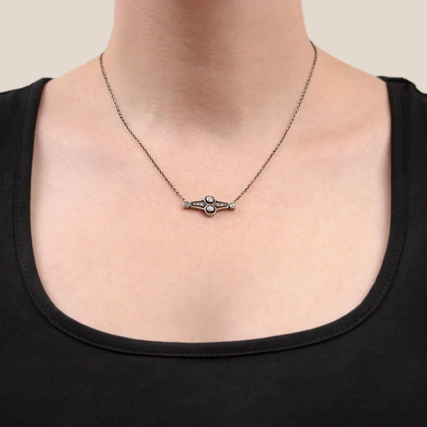 Victorian Sterling Diamond Pendant Necklace - Image 6