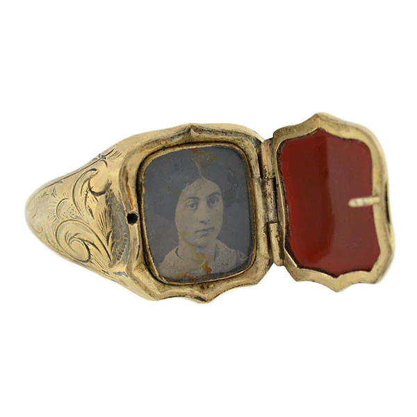 Victorian 10K Agate Signet Locket Ring - Image 3
