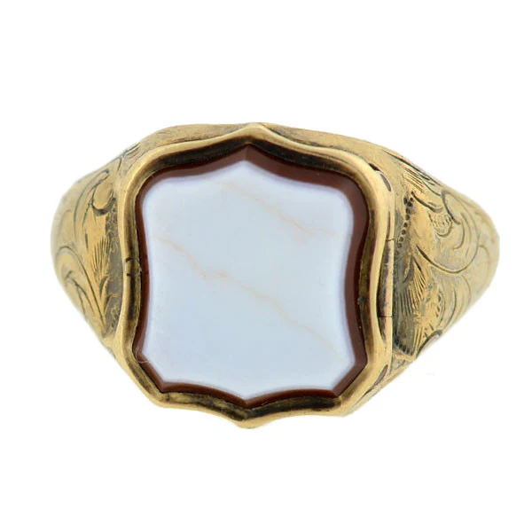 Victorian 10K Agate Signet Locket Ring - Image 4