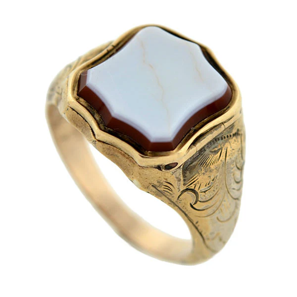 Victorian 10K Agate Signet Locket Ring - Image 5