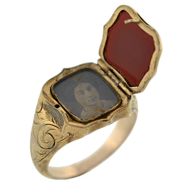 Victorian 10K Agate Signet Locket Ring - Image 6