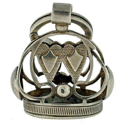Victorian Sterling Silver Fob w/ Double Heart Motif - Image 3