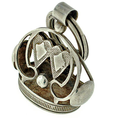 Victorian Sterling Silver Fob w/ Double Heart Motif - Image 5