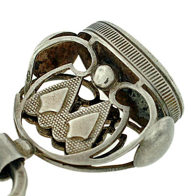 Victorian Sterling Silver Fob w/ Double Heart Motif - Image 6