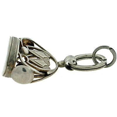 Victorian Sterling Silver Fob w/ Double Heart Motif - Image 7
