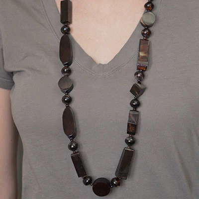 Victorian Tortoise Shell Long Beaded Necklace - Image 6