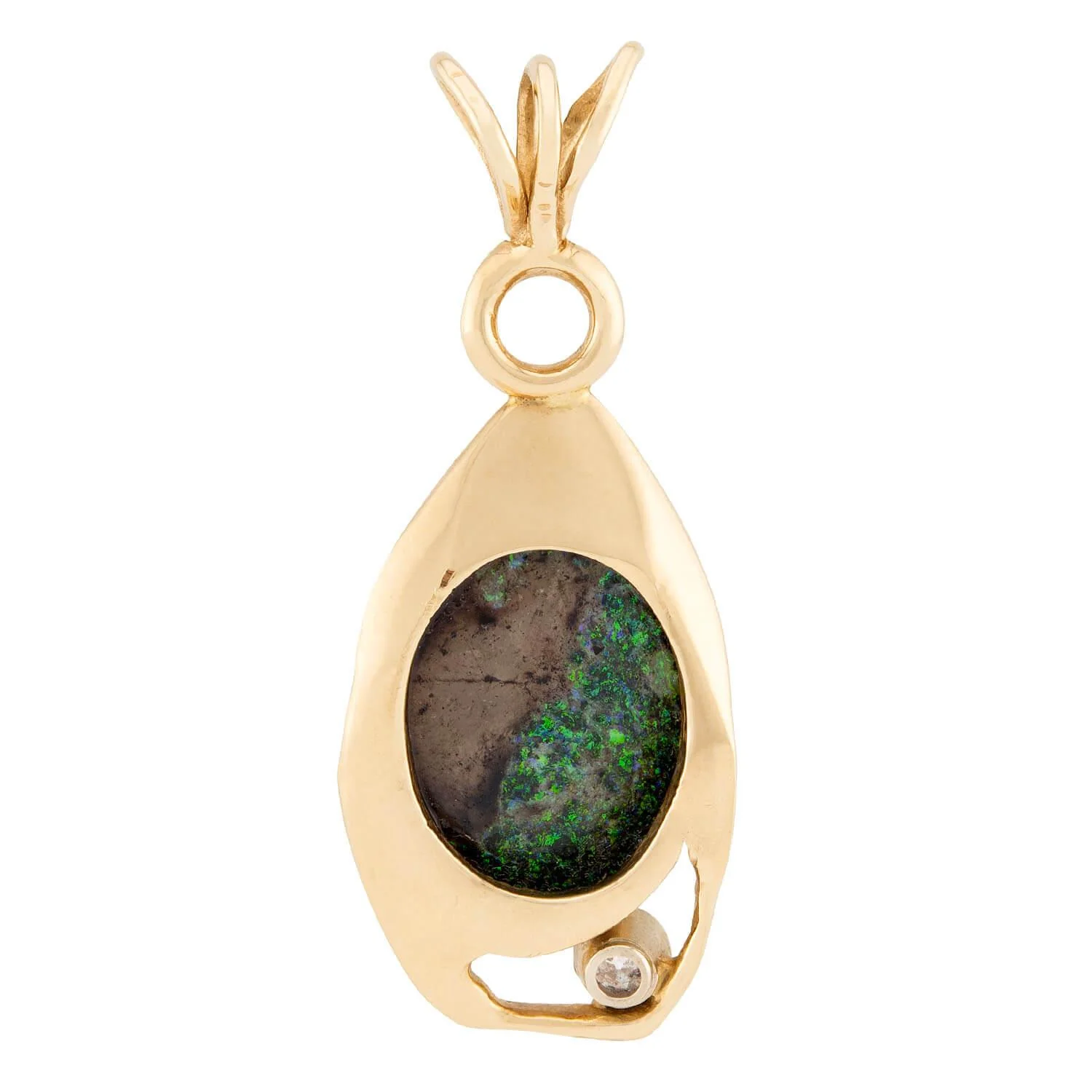 Vintage 14k “Galaxy” Black Australian Boulder Opal & Diamond Pendant - Image 3