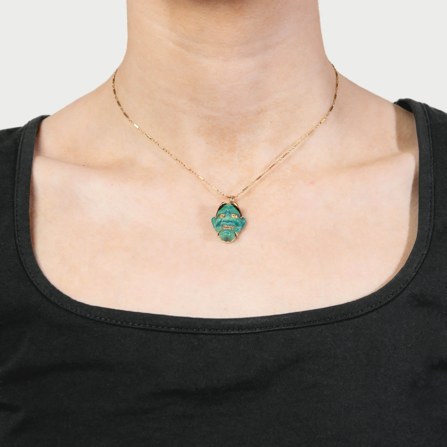 Vintage 14k Porcelain Kabuki Devil Pendant - Image 4