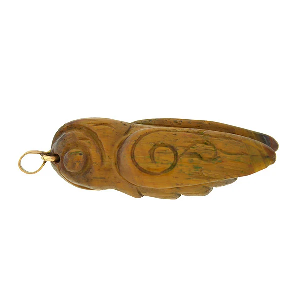 Vintage 14kt Carved Tiger's Eye Cicada Pendant - Image 5
